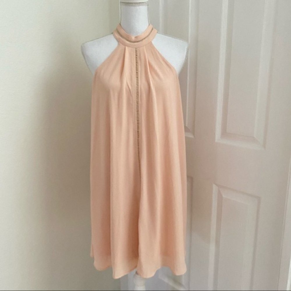 Alya Peach High Neck A-line Sleeveless Dress Sz M